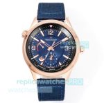 V+ Factory Swiss Clone Jaeger-LeCoultre Polaris Geographic Rose Gold Watch with Blue Leather Strap 